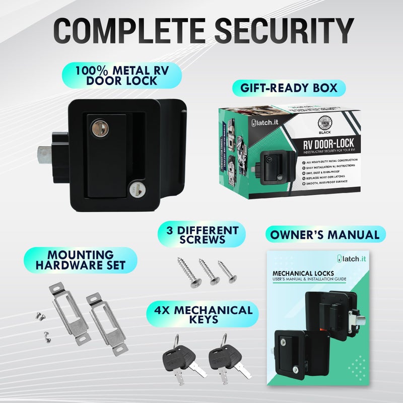 LATCH.IT Black RV Door Lock Replacement | All Metal RV Door Handle Fits 2.75"x3.75" Holes | Camper Door Lock | RV Latch | Camper Lock Replacement | RV Door Latch for Trailers, Fifth Wheels & More - Image 3